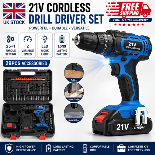 21v cordless drill driver set - drill,