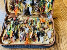 Fly Fishing Flies In Faux Leather Pocket Slip. Lots Of Flies.
