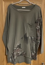 Italian Lagenlook Top Cotton Tunic Khaki with Pocket One Size (Plus) - free post