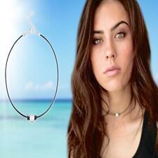Fresh White Single Faux Pearl Durable Black Leather Rope Cord Choker Necklace 