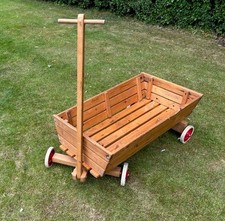 Vintage Pull Along Trolley Hand Cart Children Garden Trolley Wooden Sides