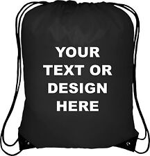 Personalised Black Drawstring Bag Sack Gym PE Swim Gym  School Print