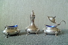 Vintage  Silver Condiment Set Plato Cruet Set Salt Pepper Mustard Pots Hollander