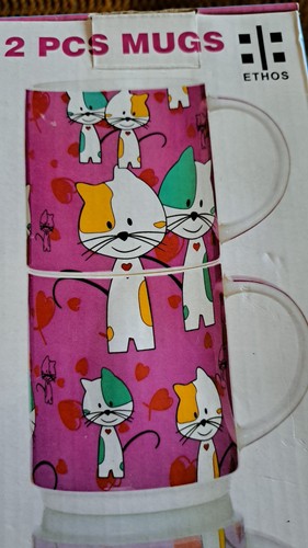 Ethos cat stacking mugs - cat, x2