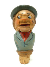 VINTAGE ANRI CARVED WOODEN BOTTLE STOPPER MECHANICAL YAKKER