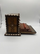 Vintage Inlaid Wooden Cigarette Box. Folding front