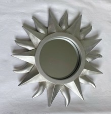 Vtg Silver Wooden Celestial Sun Wall Mirror 11" Metallic Finish Retro Decor
