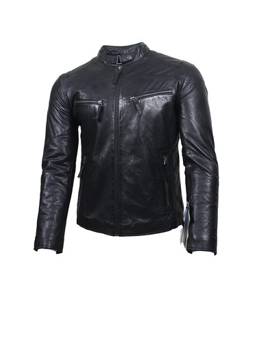 Men biker leather jacket - leather,