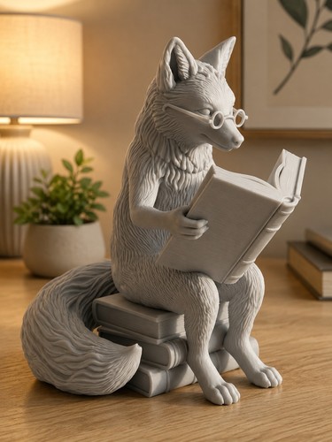 Fox book reading statue cute - fox,