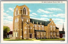 Vtg Postcard St John's Lutheran Church Pekin, IL 1940s
