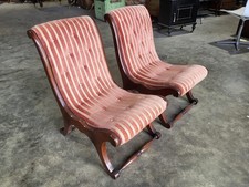 Pair two antique repro slipper nursing chair bedroom bathroom