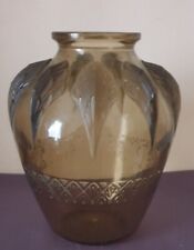 VERLYS, very nice smoked pressed molded glass vase "Les Griffes"