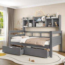 Platform Bed with Drawers & Bookcase 3ft Single Bed Household Bed 90x190cm, Grey