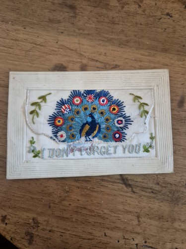 Ww1 silk embroidered peacock - silk,