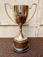 ? Silver Trophy Big Large Vintage 12” Antique History Cup Award Trophies Prop
