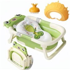 Baby Bath Tub Foldable Bath Bathtub with Cushion Pad or Infant to Toddler Green