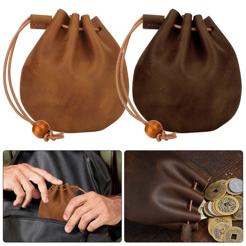 Drawstring bag cowhide leather - drawstring,