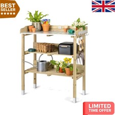 Comfortable 89cm Potting Table with 5 Hooks & Raised Sides for Easy Gardening
