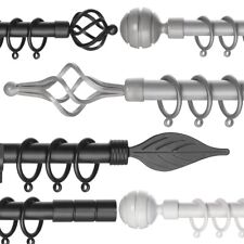 Extendable Metal Curtain Pole Track Rail Complete Set Includes Rings Finials etc