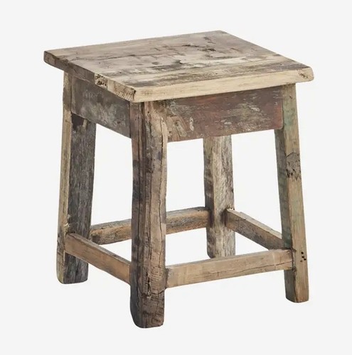 Recycled wooden stool square - wooden,