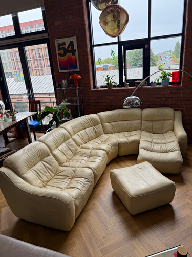 Cream leather curved modular - cream,