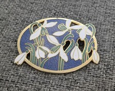 80s 90s Vintage Fish & Crown Cloisonné Enamel Brooch Snowdrops Spring Flowers