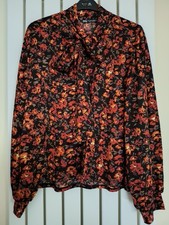 Zara Foral Tie Neck Balloon Puff Sleeve Blouse. Size M(42") Orange Mix
