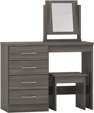 NEVADA BLACK WOOD GRAIN DRESSING TABLE, STOOL & MIRROR SET