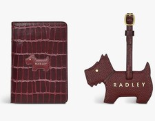 RADLEY MERLOT LEATHER PASSPORT COVER HOLDER LUGGAGE TAG SET GIFT BOX NEW!!!