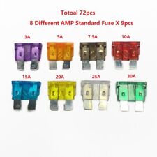 72 Pc Standard Car Fuses Set Standard Blade Fuse 3 5 7.5 10 15 20 25 30 Amp Fuse