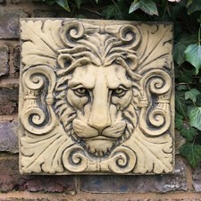 Roman Lion Head Classical wall plaque stone garden ornament square plaque 30cm