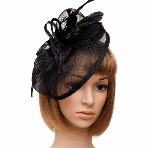 Black fascinator hessian - black,