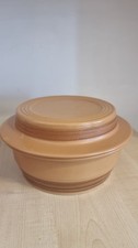Vintage Stoneware Casserole Dish with Lid–Ochre&Brown Banded 1970s Mixing Bowl