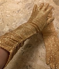 Vintage Fancy Cornelia James Sparkly Gold Lurex Cocktail Gloves Evening Sz 6