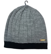 VAN HEUSEN  Mens Knit Hat Beanie Acrylic Gray / Black Winter One Size