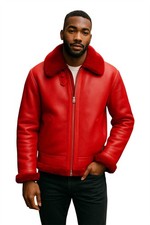Mens Red Shearling Aviator WW2