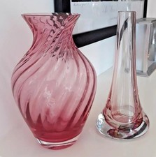 Vintage Caithness 2 Pink Art Glass 18cm Vases - Oban & Twisted