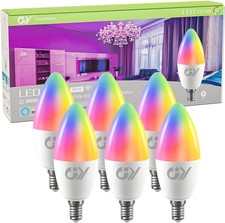 GY Smart RGB E14 Bulbs | Alexa Google | WiFi Dimmable | 6 Pack | Colour Changing