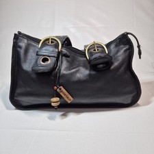 Hidesign Leather Handbag Small Shoulderbag Black Textile Lined Zip Closure
