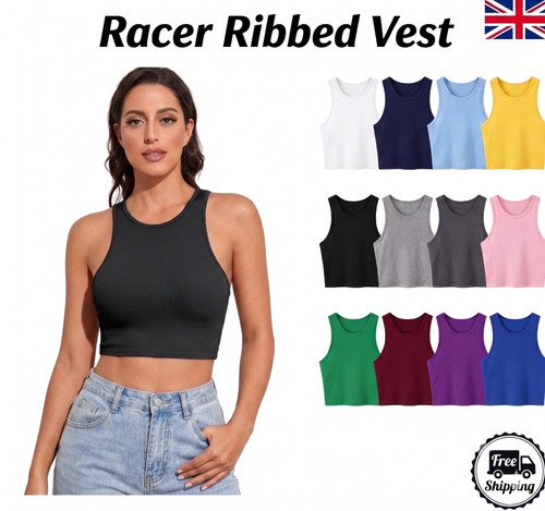 Women ribbed sleeveless crop - ribbed,