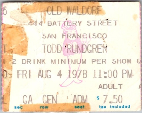 Todd rundgren concert ticket - rundgren,