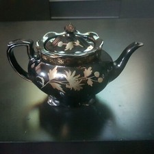 Black Gold Gilt Floral Teapot