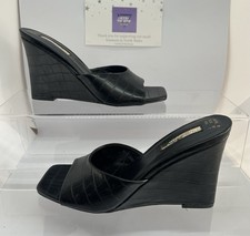 Primark Women’s Black Slip On Open Square Toe Wedge High Heels Shoes UK Size 5