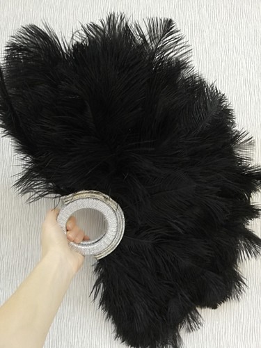 Luxury black feather fan - black, with