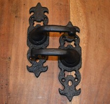 Gothic Style Door Handles NO Key Hole Black in Black Cast Iron (Saxon)