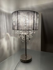 Grey Chandelier NEXT Table Lamp Bedside Light Fabric Shade Metal Base