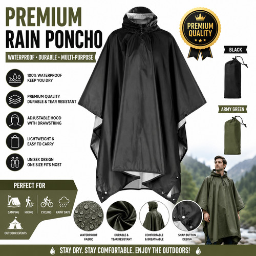 Adult reusable rain poncho - reusable,