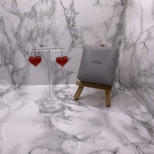 LALIQUE Crystal & 925 Sterling Red Heart Earrings,Dangle Style. Boxed, Beautiful