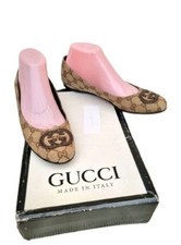 Gucci Authentic Lady's Flats Ballet Pumps Monogram Shoes Sz Eur37.5 UK  4 To 4.5