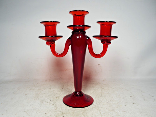 Italian red glass candelabra - red,